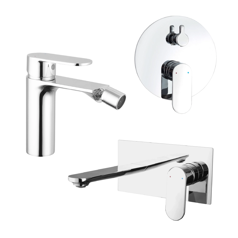 Set miscelatori: lavabo ad incasso bidet senza scarico e incasso doccia c/deviatore cromato | Kerry Set miscelatori: lavabo ad incasso bidet senza scarico e incasso doccia c/deviatore cromato | Kerry