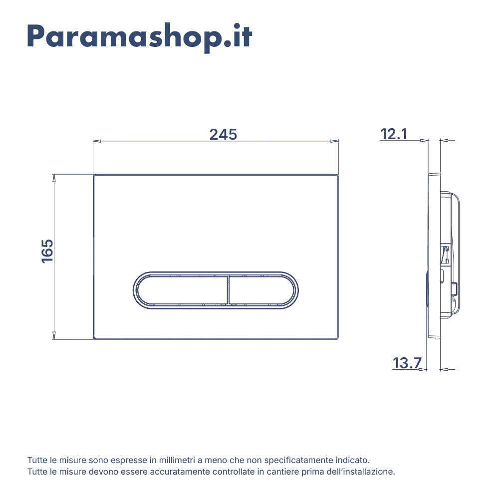 Placca di scarico doppio tasto in ABS bianco lucido e cromato Placca di scarico doppio tasto in ABS bianco lucido e cromato