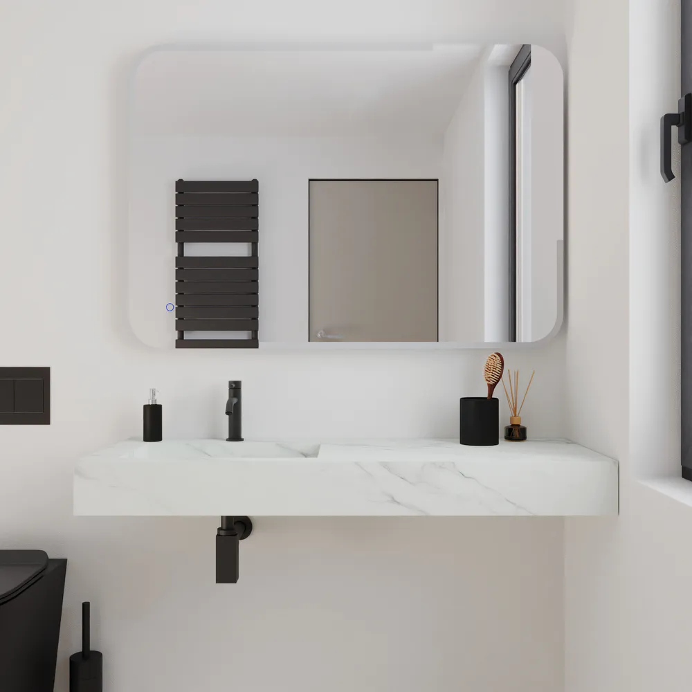 Lavabo sospeso con vasca a sinistra in hpl 120cm calacatta bianco | Ledro