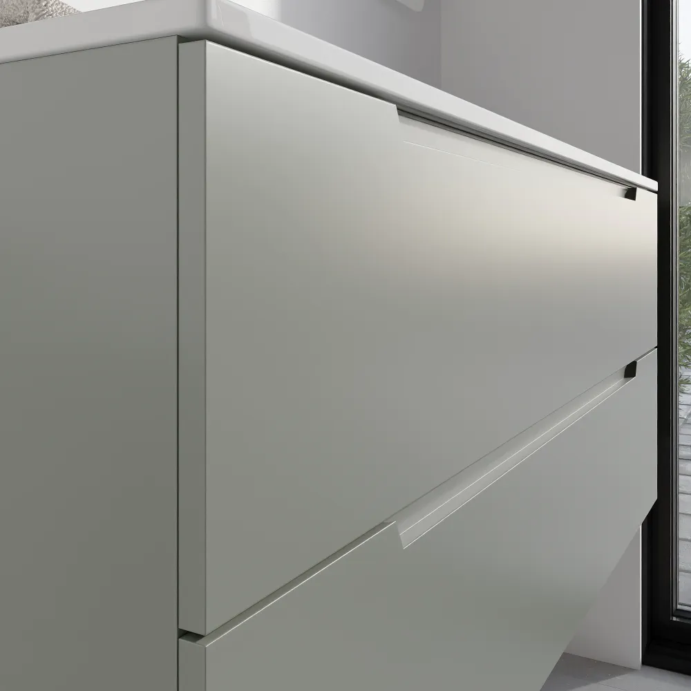 Mobile bagno sospeso 120cm smoke green due cassetti soft-close con lavabo bianco lucido| Bako