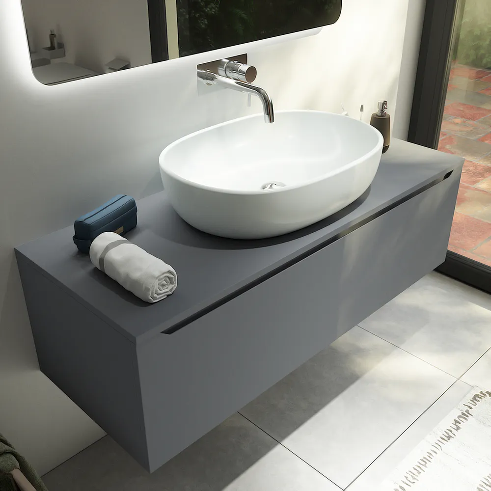 Mobile bagno sospeso 90 cm grigio opaco un cassettone con top | Bako Mobile bagno sospeso 90 cm grigio opaco un cassettone con top | Bako