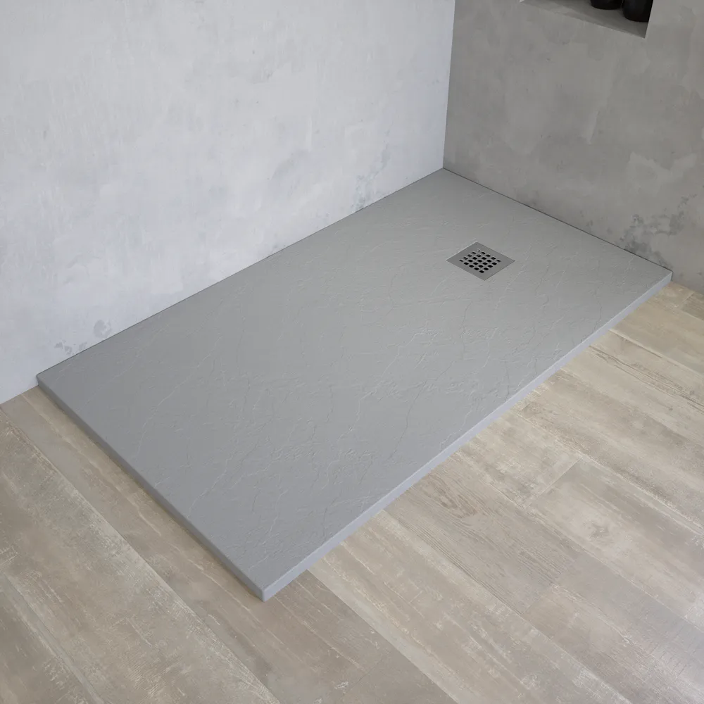 Piatto doccia rettangolare 90x120 cm in marmoresina grigio chiaro effetto pietra h3 cm | Milos Piatto doccia rettangolare 90x120 cm in marmoresina grigio chiaro effetto pietra h3 cm | Milos