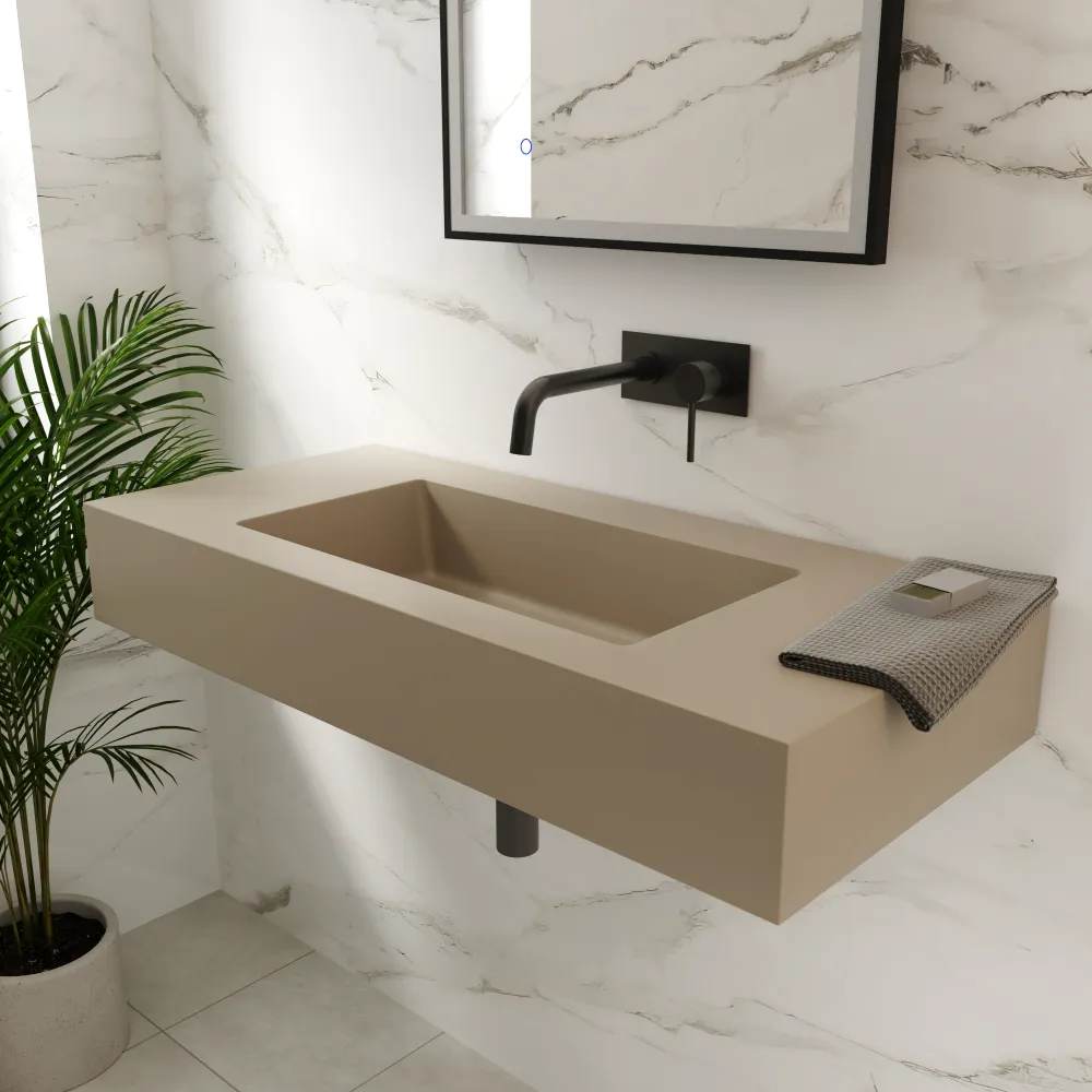 Lavabo sospeso in marmoresina 90cm beige opaco | Koro Lavabo sospeso in marmoresina 90cm beige opaco | Koro