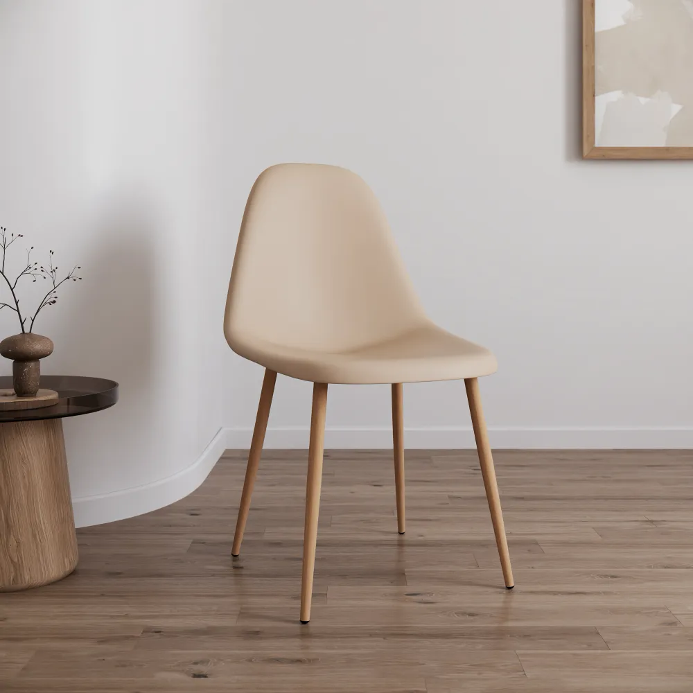 Set 4 sedie seduta in polipropilene beige e gambe effetto legno | Eva Set 4 sedie seduta in polipropilene beige e gambe effetto legno | Eva