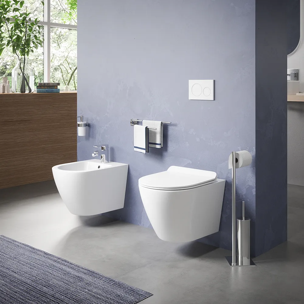 Sanitari sospesi in ceramica bianco lucido vaso tornado silent flush sedile soft-close e bidet | Parigi Sanitari sospesi in ceramica bianco lucido vaso tornado silent flush sedile soft-close e bidet | Parigi