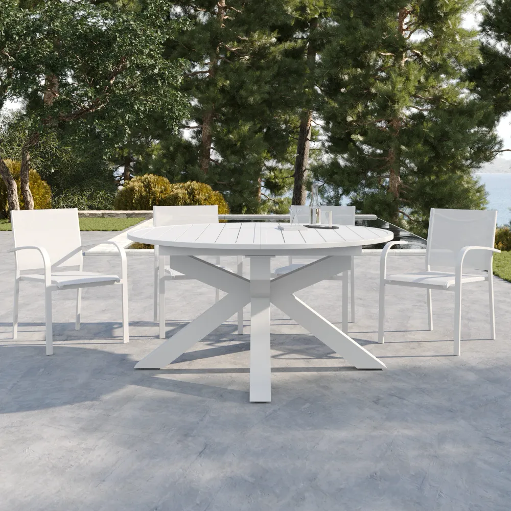 Tavolo da esterno ovale in alluminio bianco allungabile 145/199x75cm | Juma