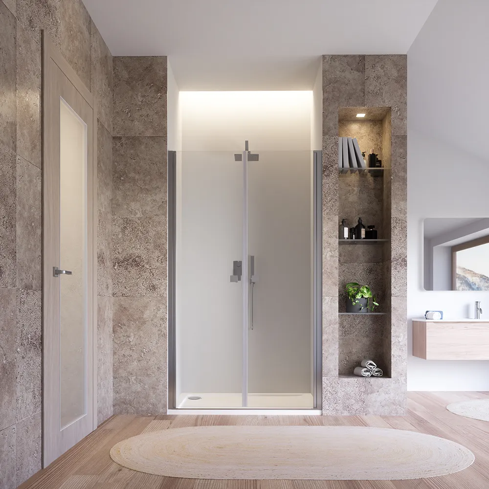 Porta doccia 90cm apertura saloon con profili cromati e vetro da 8mm trasparente h195 | Fiji Porta doccia 90cm apertura saloon con profili cromati e vetro da 8mm trasparente h195 | Fiji