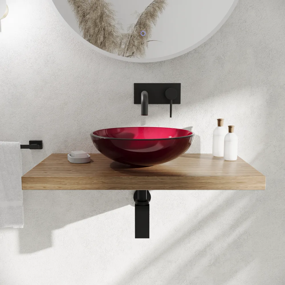 Lavabo da appoggio in vetro trasparente 39,5x39,5x14 cm color bordeaux | Aurea