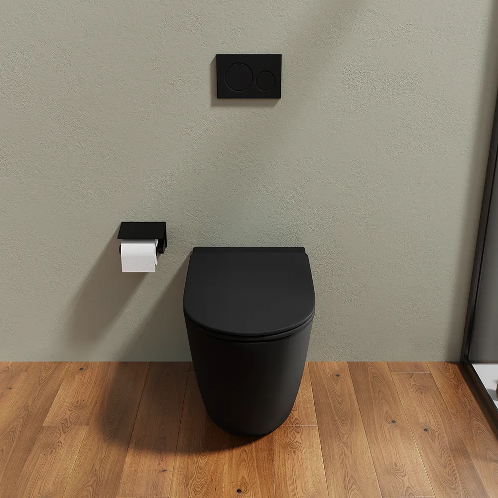 Vaso WC filomuro rimless in ceramica nero opaco con sedile soft-close | Europa Vaso WC filomuro rimless in ceramica nero opaco con sedile soft-close | Europa