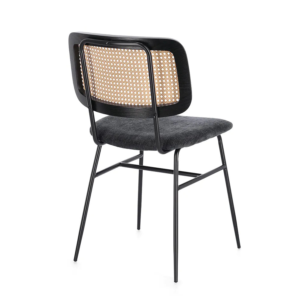 Set 2 sedie seduta grigio scuro con gambe in acciaio nero e schienale effetto rattan | Glenna Set 2 sedie seduta grigio scuro con gambe in acciaio nero e schienale effetto rattan | Glenna