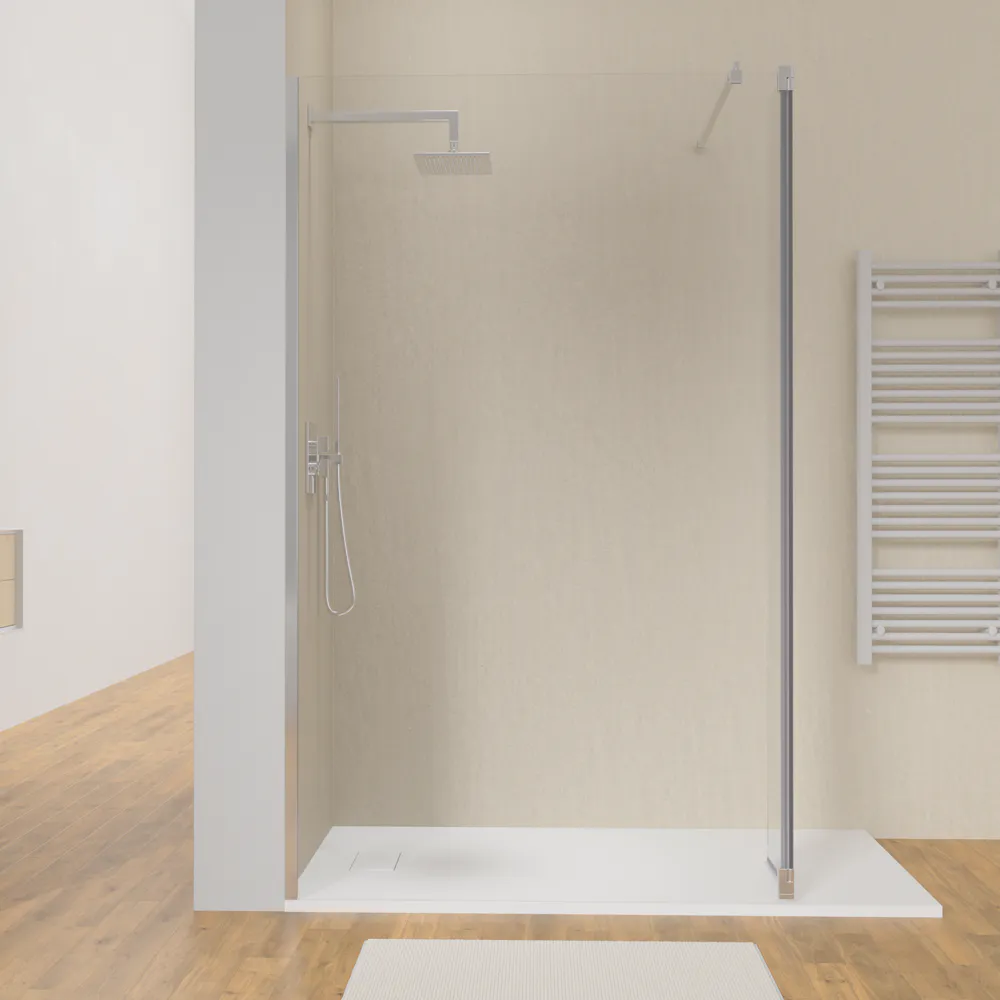 Doccia walk-in 100cm + anta 30cm vetro 8mm trasparente profili cromo | Keros
