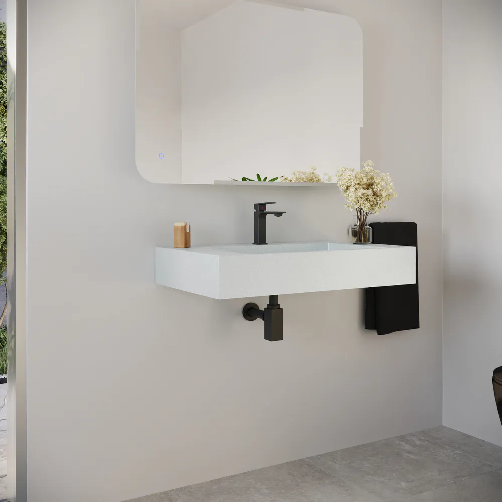 Lavabo sospeso a muro rettangolare 90x48x13 cm in microcemento bianco | Tasman Lavabo sospeso a muro rettangolare 90x48x13 cm in microcemento bianco | Tasman