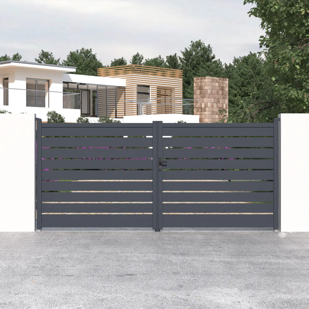 Cancello in alluminio doppia porta a battente 392x176cm grigio freddo Cancello in alluminio doppia porta a battente 392x176cm grigio freddo