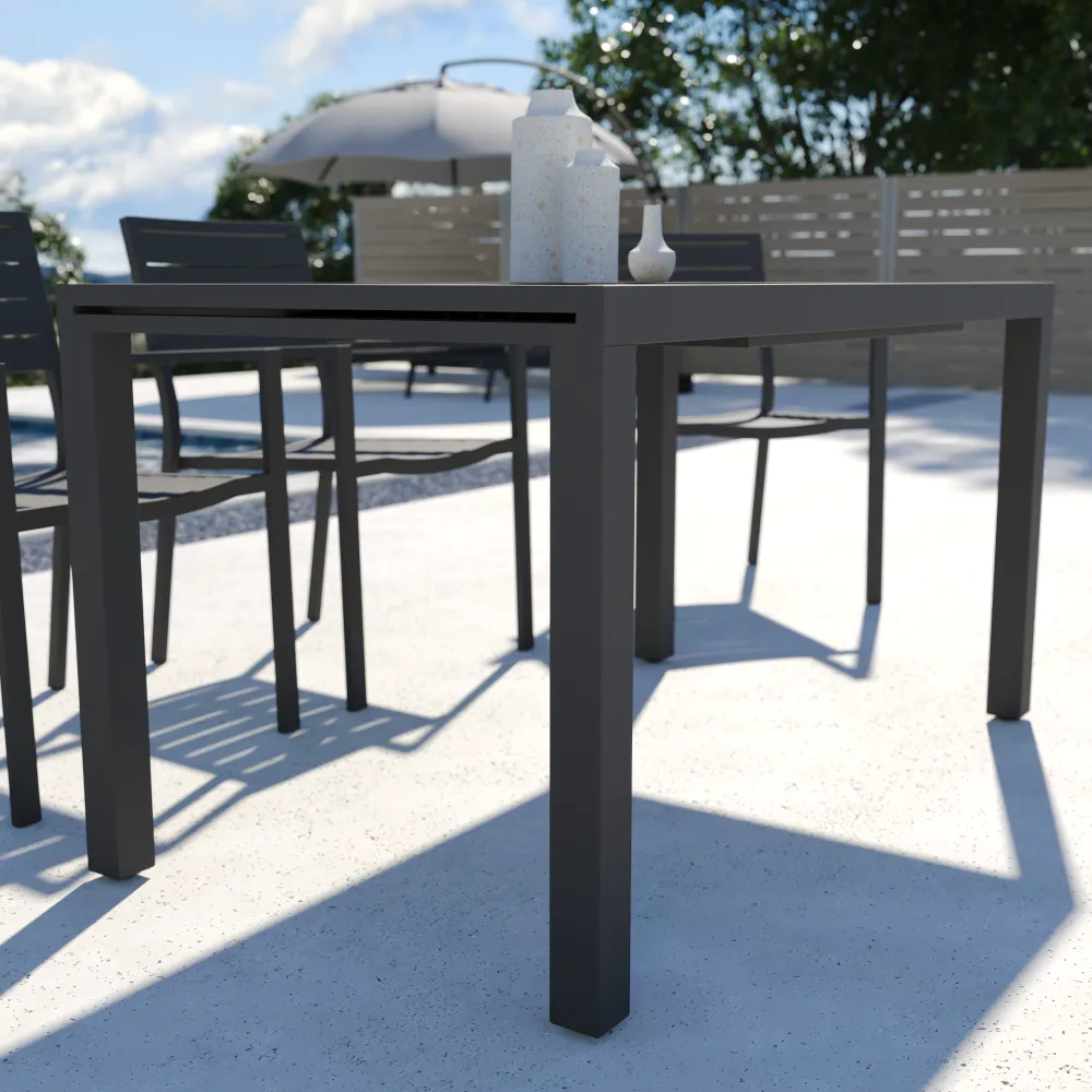 Tavolo da esterno rettangolare in alluminio grigio scuro allungabile 140/210x77xh75cm con top a doghe | Marel Tavolo da esterno rettangolare in alluminio grigio scuro allungabile 140/210x77xh75cm con top a doghe | Marel