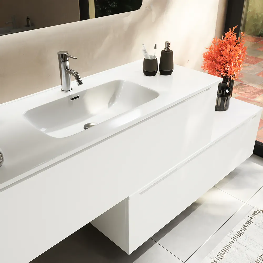 Mobile bagno sospeso modulare 90 cm bianco opaco due cassetti con lavabo | Bako Mobile bagno sospeso modulare 90 cm bianco opaco due cassetti con lavabo | Bako
