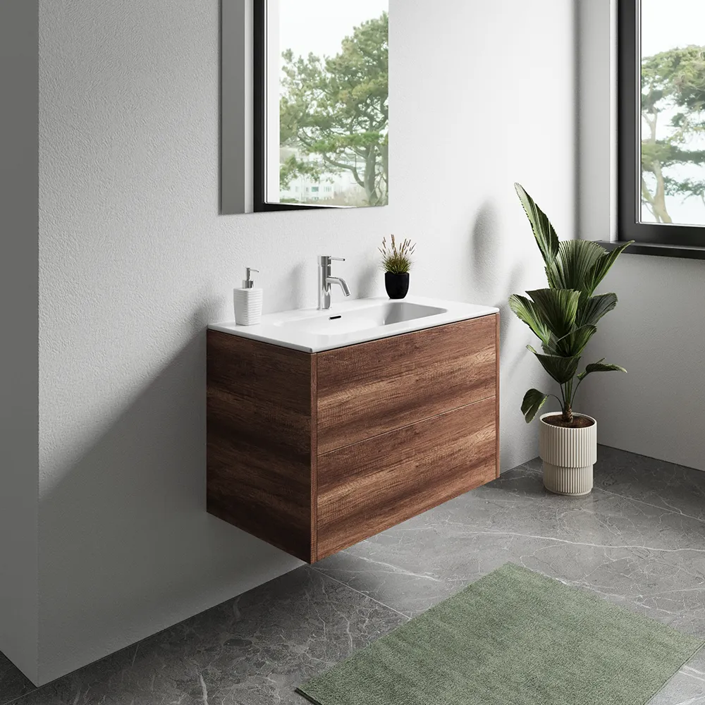 Mobile bagno sospeso 60cm due cassetti apertura push&pull rovere barok con lavabo | Galdor Mobile bagno sospeso 60cm due cassetti apertura push&pull rovere barok con lavabo | Galdor