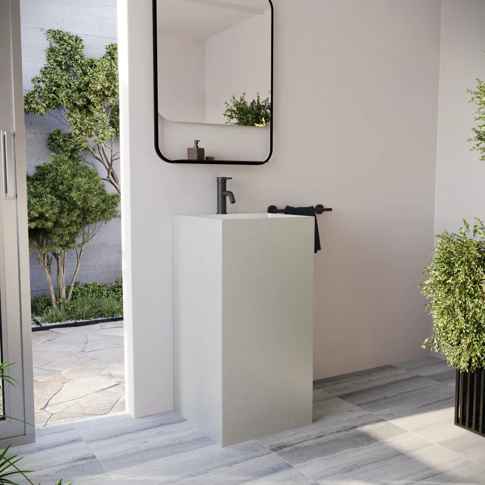 Lavabo freestanding quadrato 45x45x90cm in microcemento beige | Flores