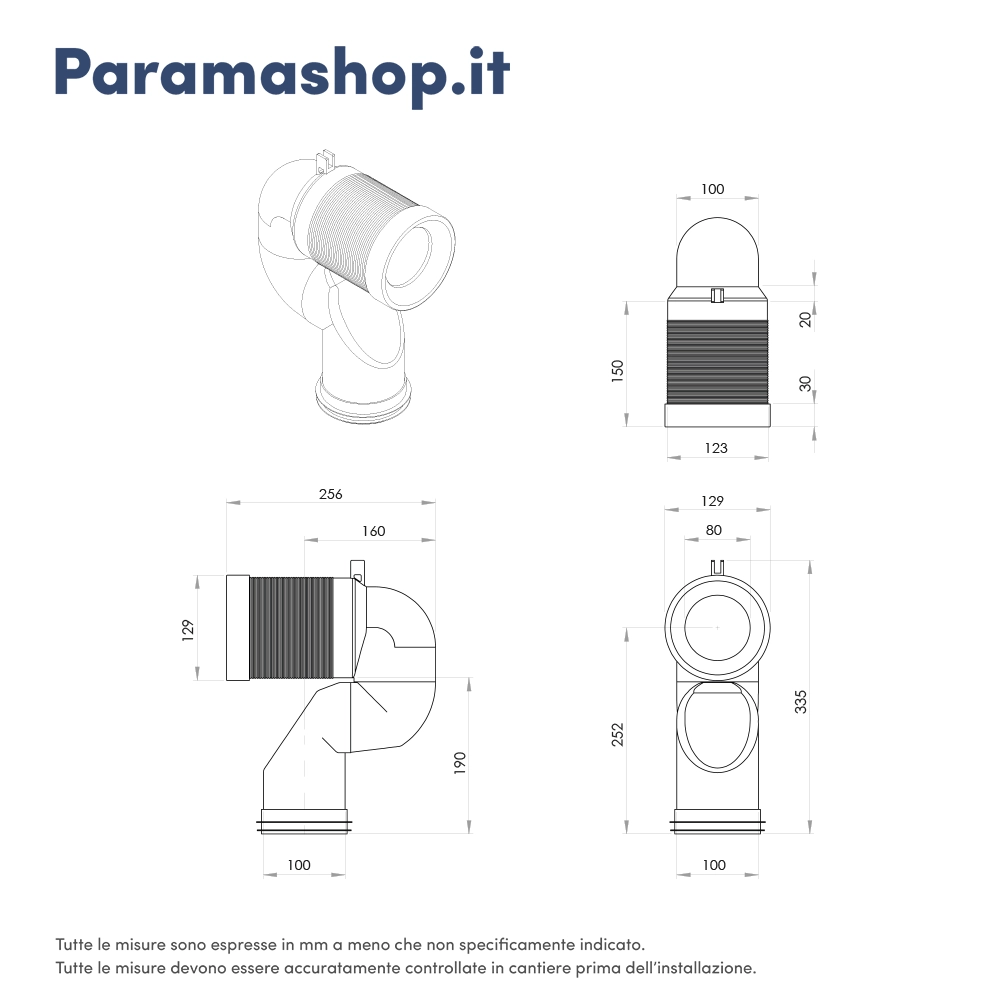 Curva tecnica per vaso traslato con scarico a terra da 15 a 23 cm Curva tecnica per vaso traslato con scarico a terra da 15 a 23 cm