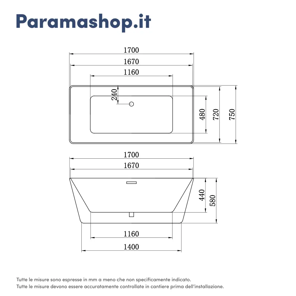Scheda tecnica della vasca centro stanza freestanding mod. Letizia di Parama Scheda tecnica della vasca centro stanza freestanding mod. Letizia di Parama