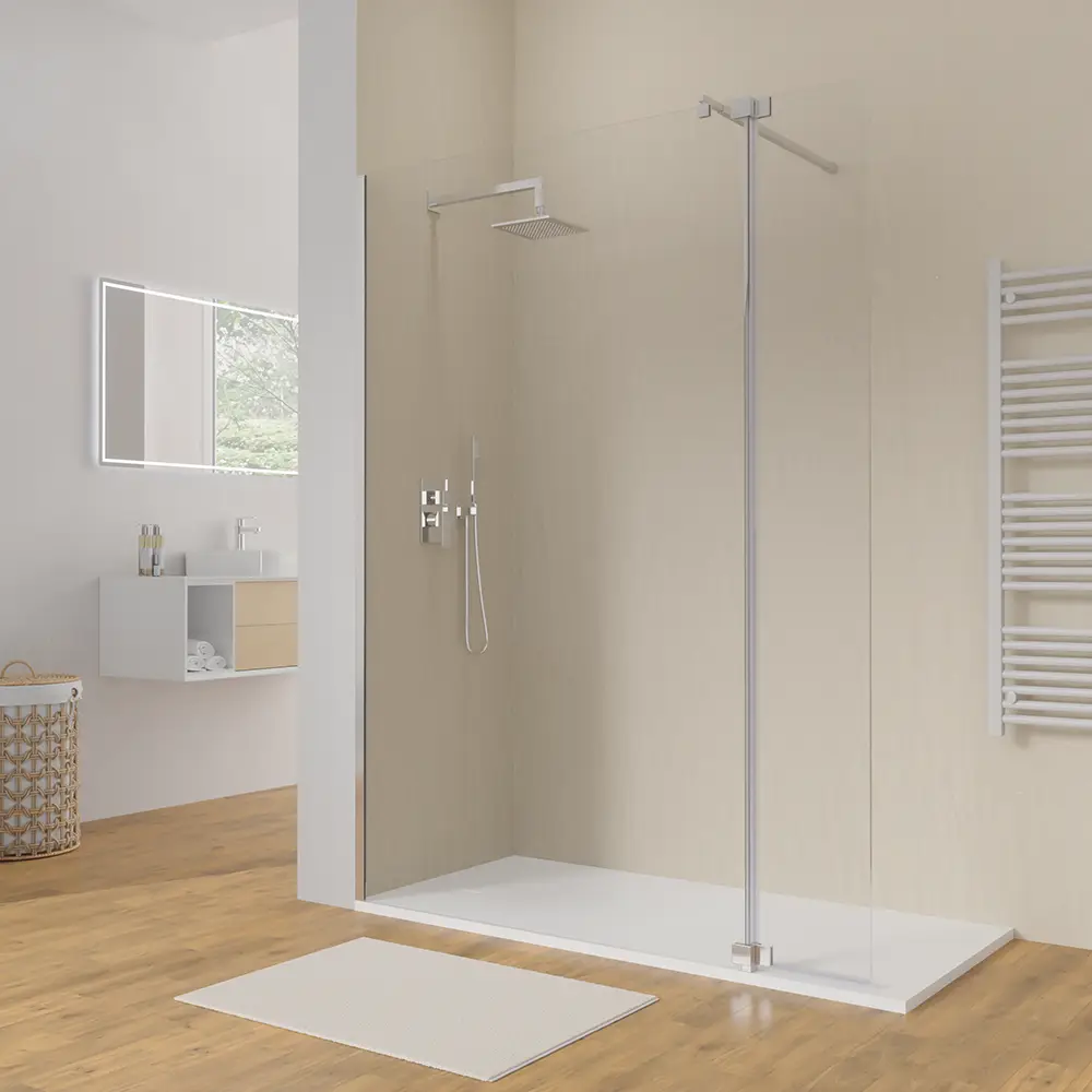 Doccia walk-in 150cm + anta 30cm vetro 8mm trasparente profili cromo | Keros Doccia walk-in 150cm + anta 30cm vetro 8mm trasparente profili cromo | Keros