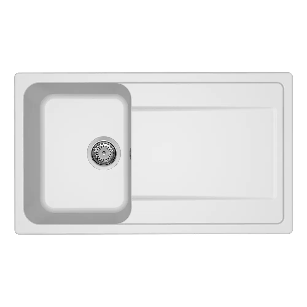 Elleci lavello da cucina 1 vasca con gocciolatoio 86x50cm in granitek bianco installazione sopratop | Life 400 Elleci lavello da cucina 1 vasca con gocciolatoio 86x50cm in granitek bianco installazione sopratop | Life 400