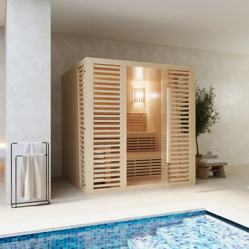 Sauna finlandese da interno 180x160cm h190cm in legno hemlock | Abisko Sauna finlandese da interno 180x160cm h190cm in legno hemlock | Abisko