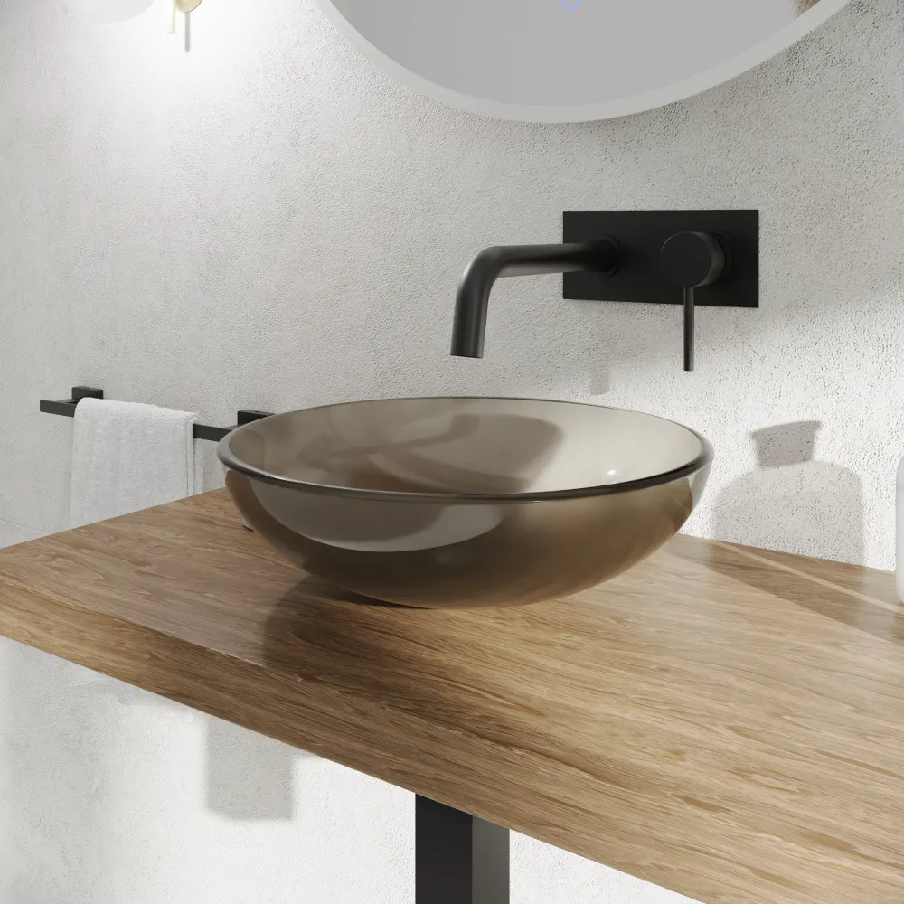 Lavabo da appoggio in vetro trasparente 39,5x39,5x14 cm color marrone | Aurea