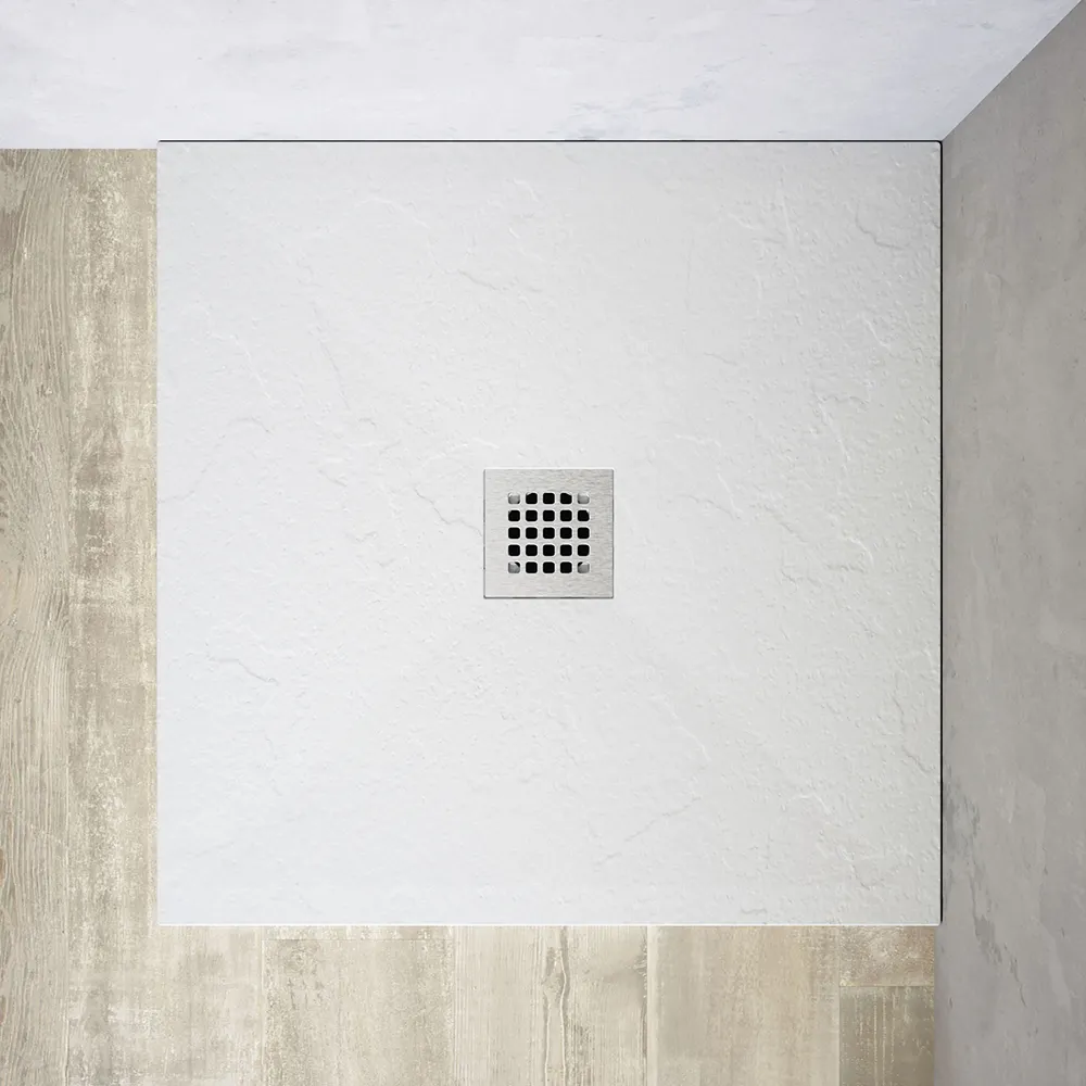 Piatto doccia quadrato 90x90 cm in marmoresina bianco effetto pietra h3 cm | Milos Piatto doccia quadrato 90x90 cm in marmoresina bianco effetto pietra h3 cm | Milos