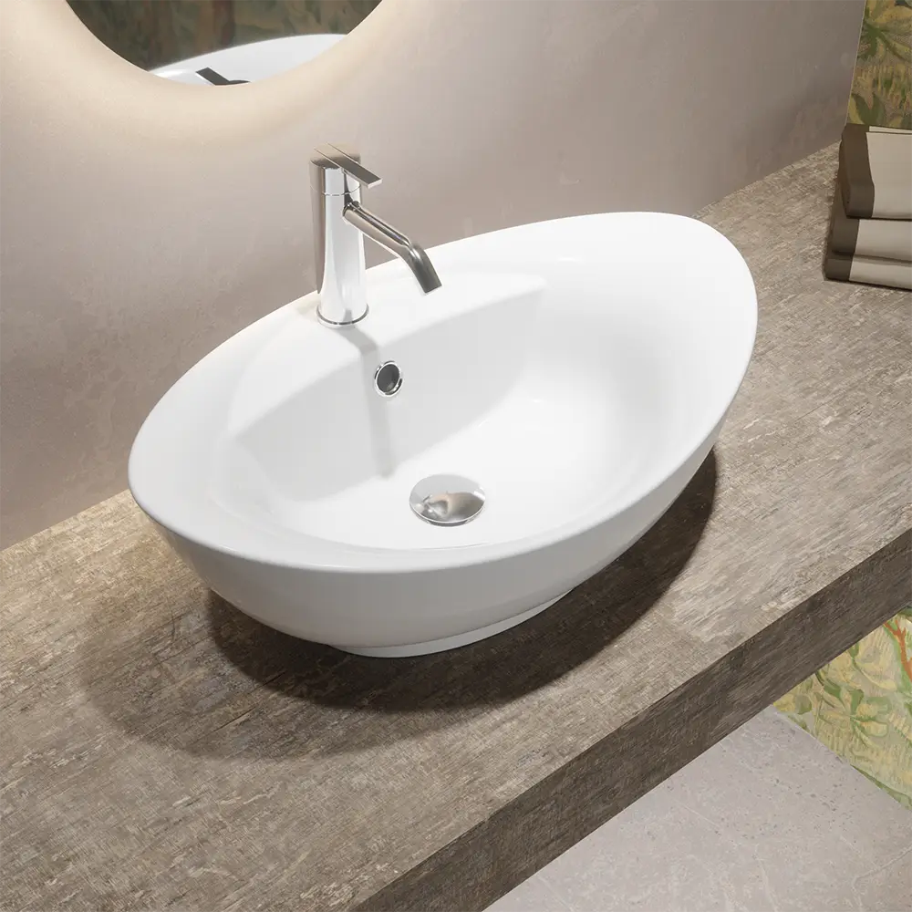 Lavabo da appoggio ovale con troppopieno 59x40x22 cm Bianco Lavabo da appoggio ovale con troppopieno 59x40x22 cm Bianco