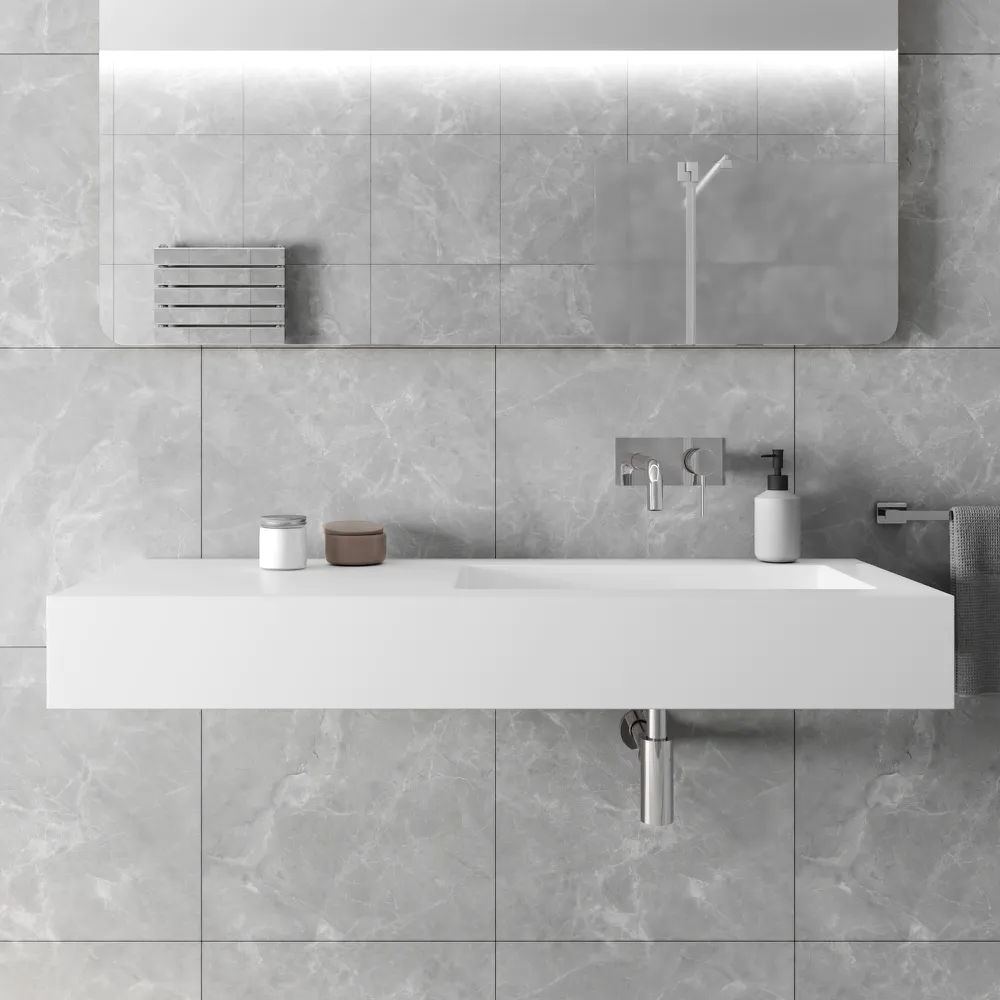 Lavabo sospeso in marmoresina 120cm vasca a destra bianco opaco | Koro Lavabo sospeso in marmoresina 120cm vasca a destra bianco opaco | Koro