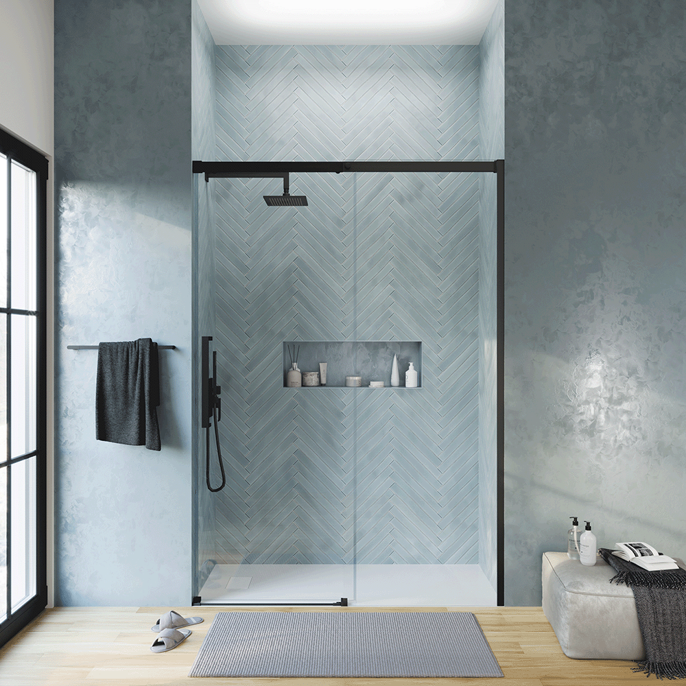 Porta doccia Mod. Antille vetro temperato 8mm alluminio nero apertura scorrevole Porta doccia Mod. Antille vetro temperato 8mm alluminio nero apertura scorrevole