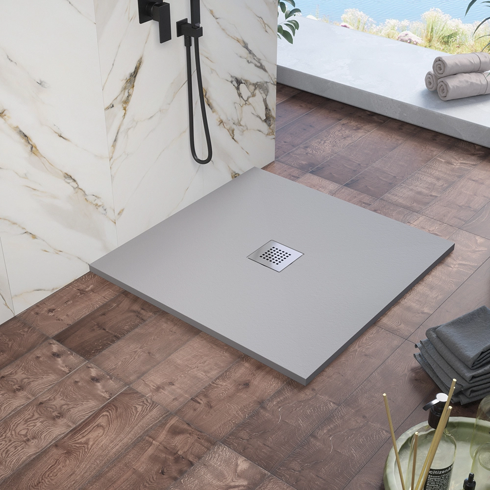 Piatto doccia 90x90cm in marmoresina grigio effetto pietra | Kos Piatto doccia 90x90cm in marmoresina grigio effetto pietra | Kos
