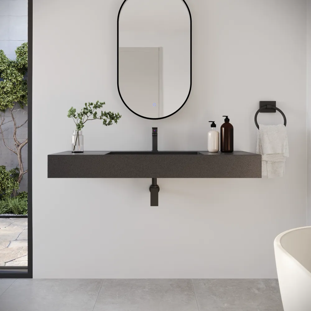 Lavabo sospeso a muro rettangolare 120x48x13 cm in microcemento nero | Tasman