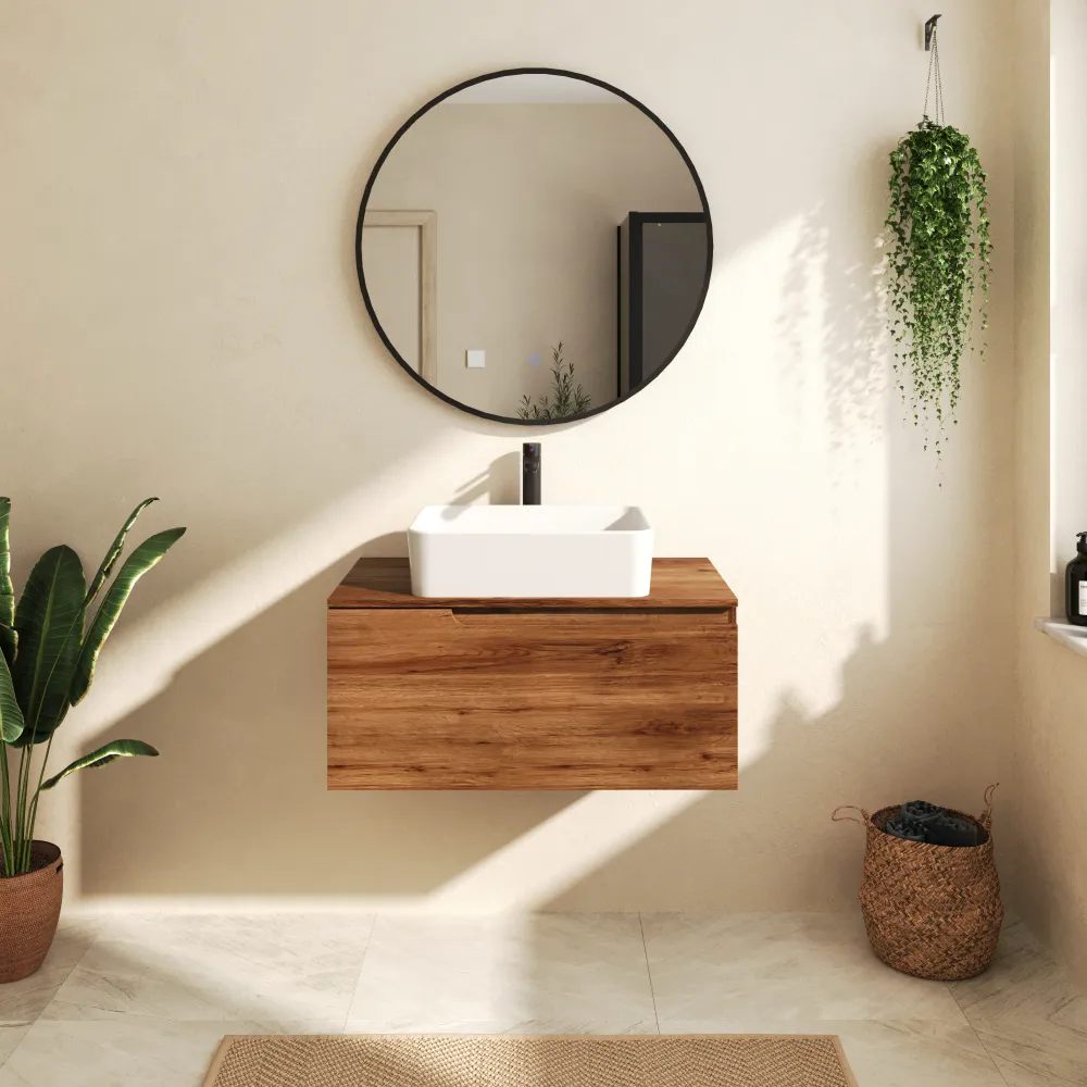 Mobile bagno sospeso 70 cm un cassetto rovere scuro con top | Berg Mobile bagno sospeso 70 cm un cassetto rovere scuro con top | Berg