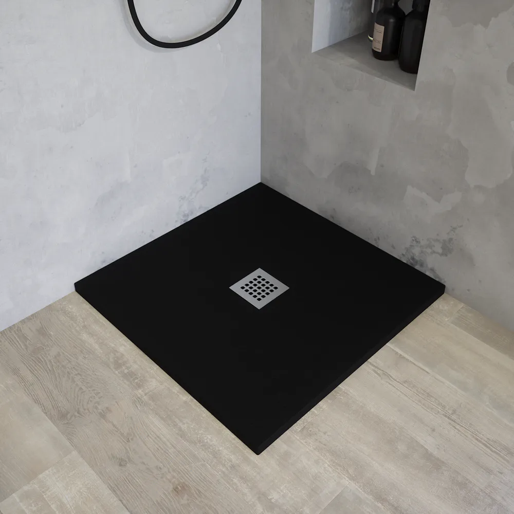 Piatto doccia quadrato 90x90 cm in marmoresina nero effetto pietra h3 cm | Milos Piatto doccia quadrato 90x90 cm in marmoresina nero effetto pietra h3 cm | Milos
