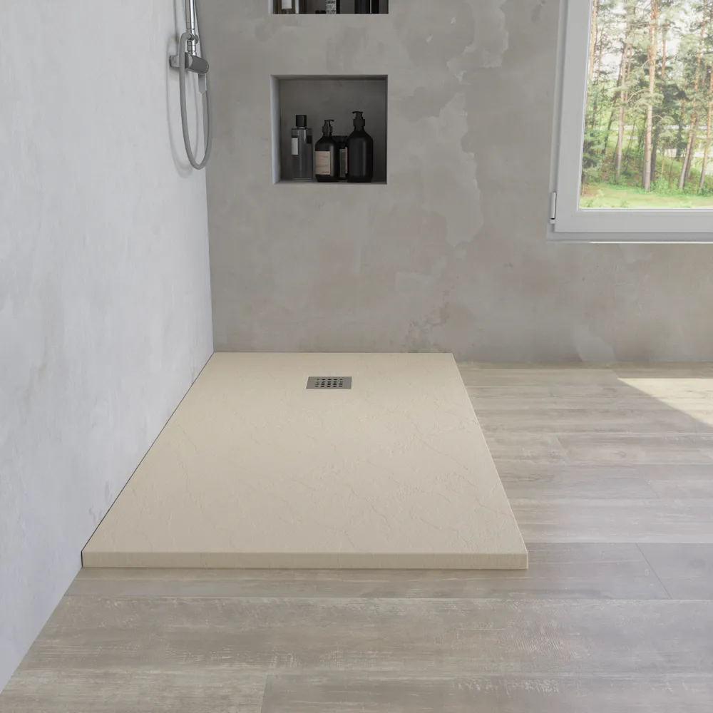Piatto doccia rettangolare 90x120 cm in marmoresina avorio effetto pietra h3 cm | Milos