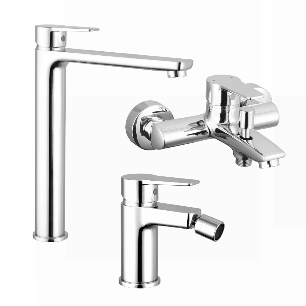 Set miscelatori: lavabo alto bidet senza scarico ed esterno vasca c/rubinetto cromato | Jane Set miscelatori: lavabo alto bidet senza scarico ed esterno vasca c/rubinetto cromato | Jane