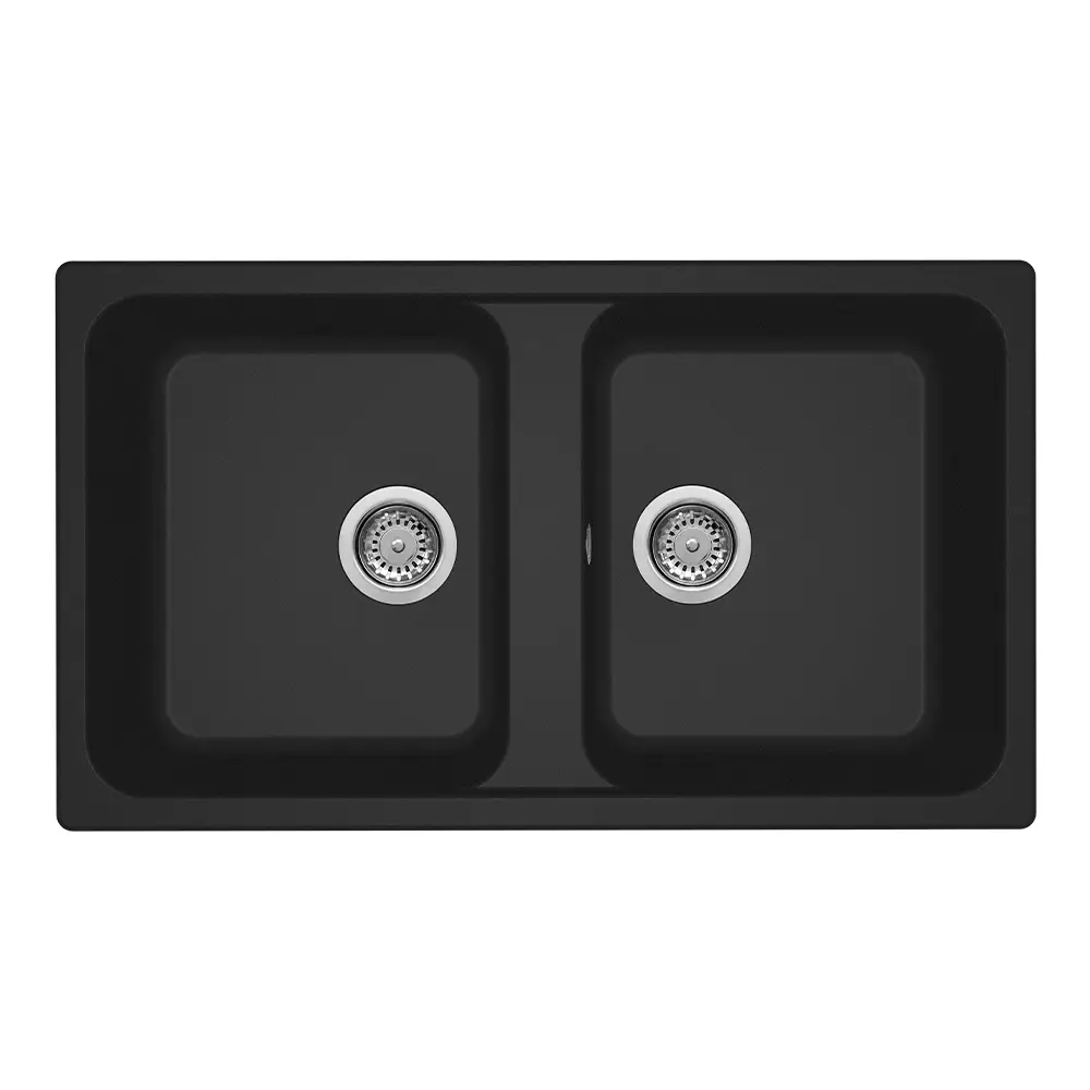 Elleci lavello da cucina 2 vasche 86x50cm in granitek nero installazione sopratop | Life 450 Elleci lavello da cucina 2 vasche 86x50cm in granitek nero installazione sopratop | Life 450