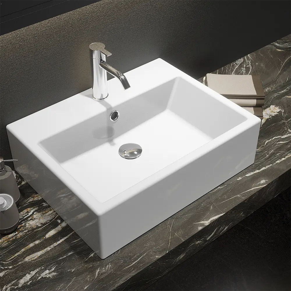 Lavabo da appoggio rettangolare con troppopieno 53x41x15 cm Bianco Lavabo da appoggio rettangolare con troppopieno 53x41x15 cm Bianco