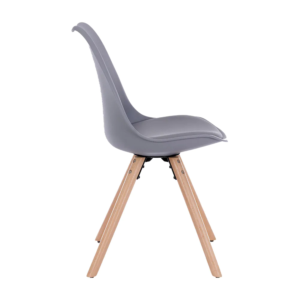 Set 4 sedie in polipropilene grigio con cuscino in similpelle e gambe in legno di faggio | New Trend Set 4 sedie in polipropilene grigio con cuscino in similpelle e gambe in legno di faggio | New Trend