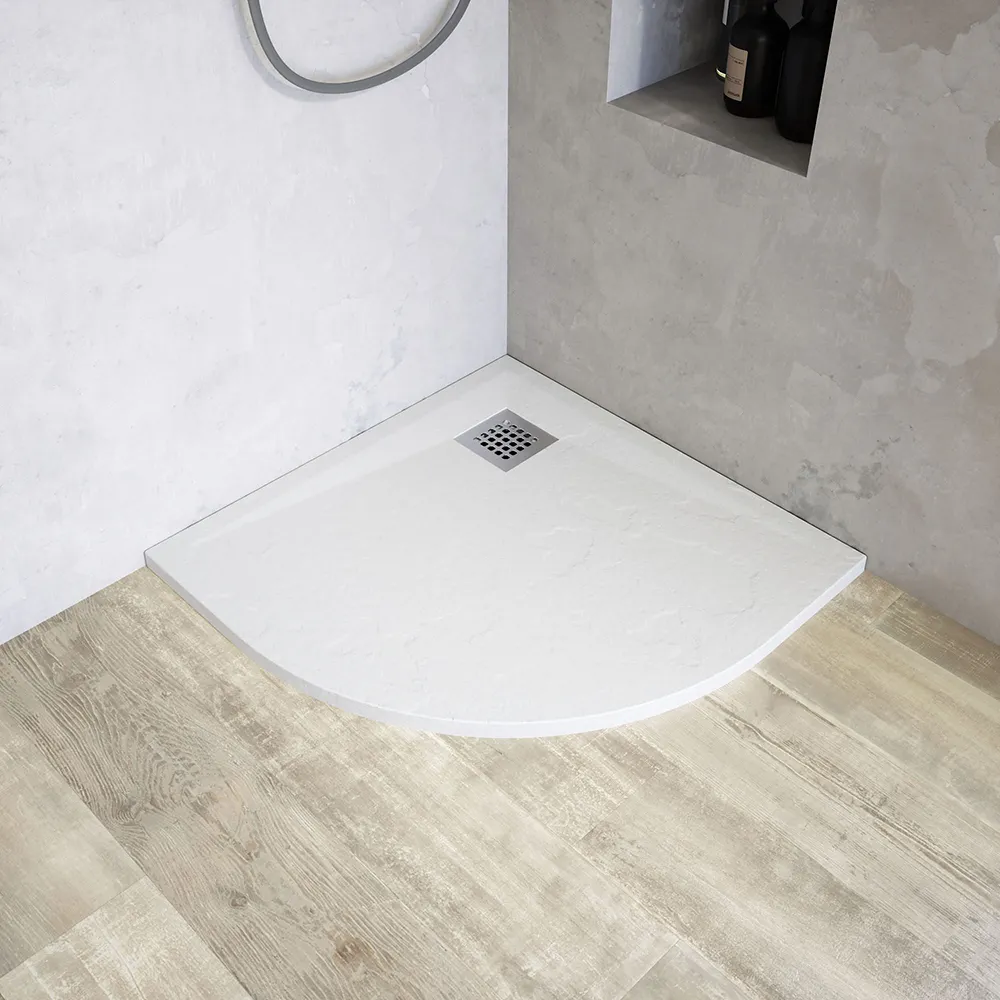Piatto doccia semicircolare 80x80 cm in marmoresina bianco effetto pietra h3 cm | Milos Piatto doccia semicircolare 80x80 cm in marmoresina bianco effetto pietra h3 cm | Milos