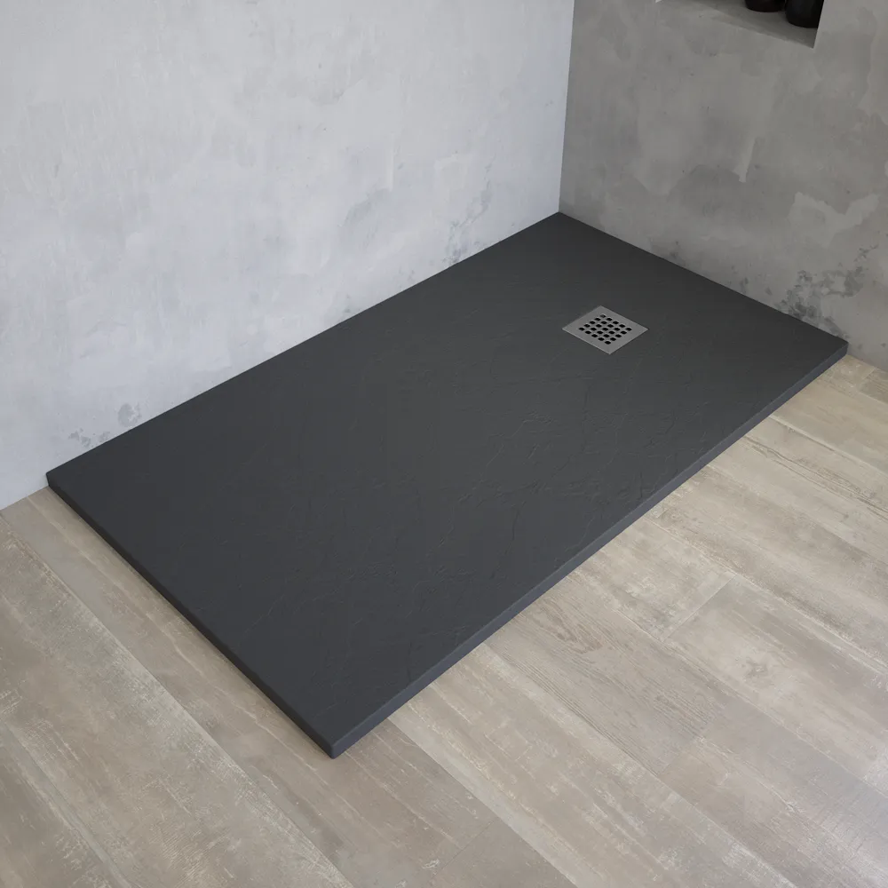 Piatto doccia rettangolare 90x120 cm in marmoresina grigio antracite effetto pietra h3 cm | Milos Piatto doccia rettangolare 90x120 cm in marmoresina grigio antracite effetto pietra h3 cm | Milos
