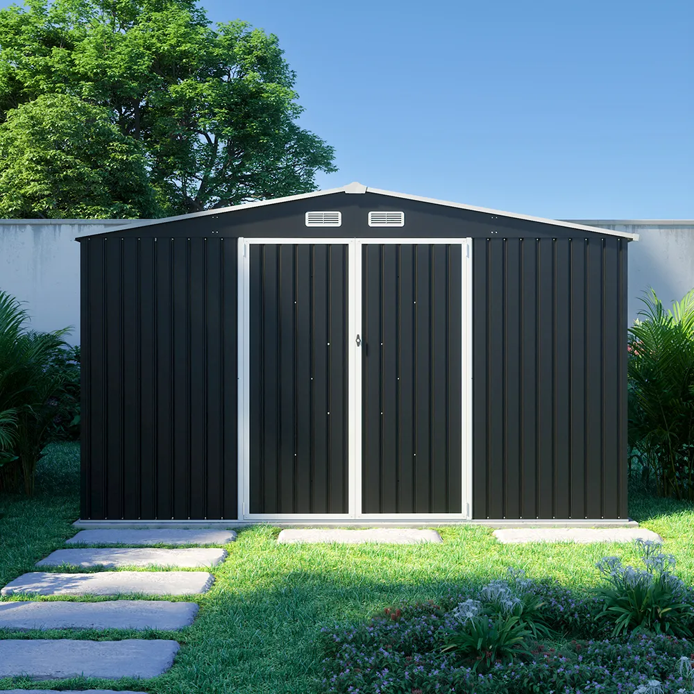 Casetta da giardino in acciaio zincato nero 3,65x3xh2,17 m - 150kg - 10,95 metri quadri