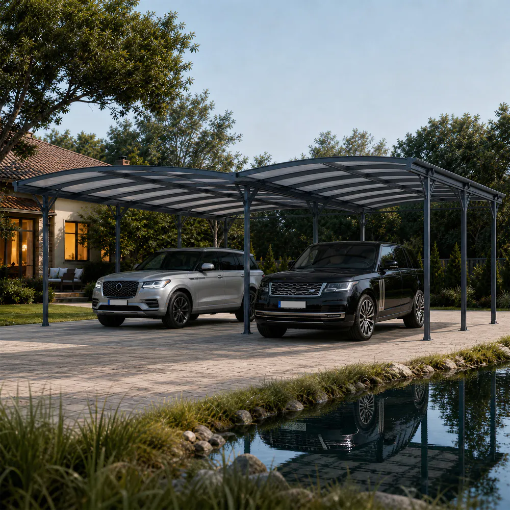 Estensione tettoia per auto ad arco 500x300xh219cm in alluminio e policarbonato antracite