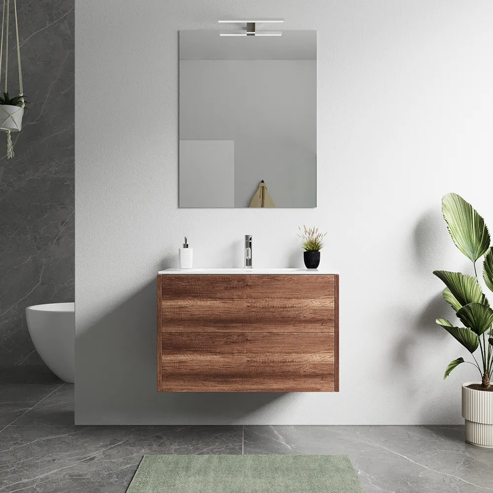 Mobile bagno sospeso 60cm due cassetti apertura push&pull rovere barok con lavabo | Galdor Mobile bagno sospeso 60cm due cassetti apertura push&pull rovere barok con lavabo | Galdor