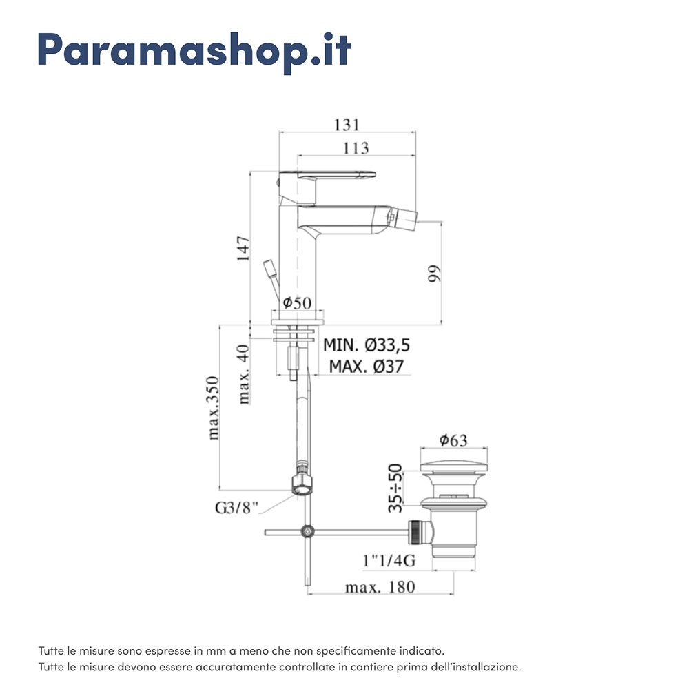 Paffoni miscelatore bidet con scarico automatico cromato mod. Candy Paffoni miscelatore bidet con scarico automatico cromato mod. Candy
