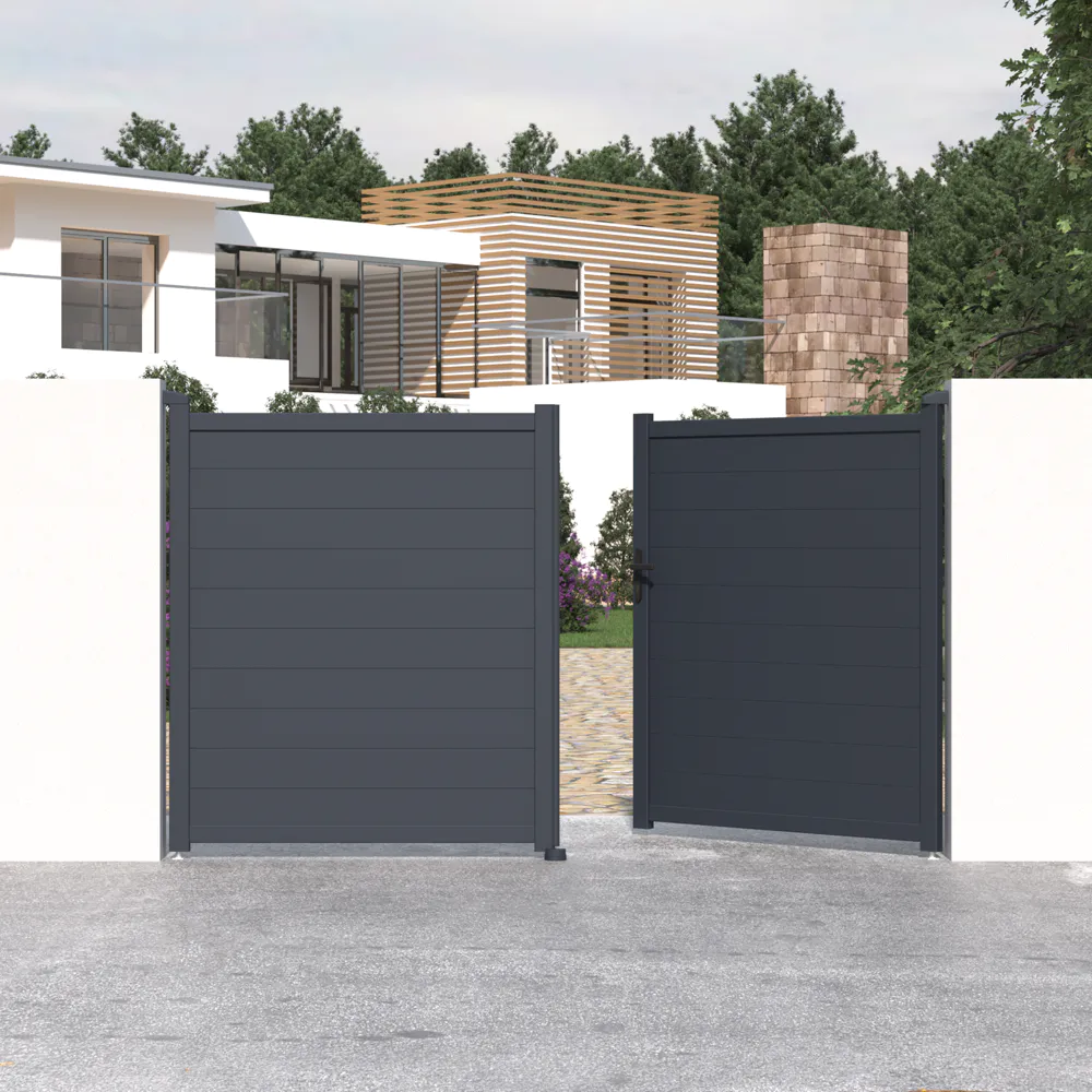 Cancello in alluminio doppia porta a battente 300x173cm grigio freddo Cancello in alluminio doppia porta a battente 300x173cm grigio freddo