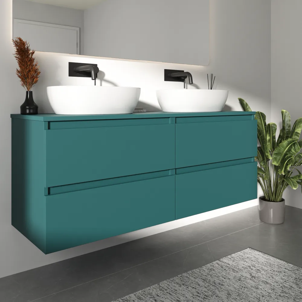 Mobile bagno sospeso 140cm due cassetti petrol con top | Hexa