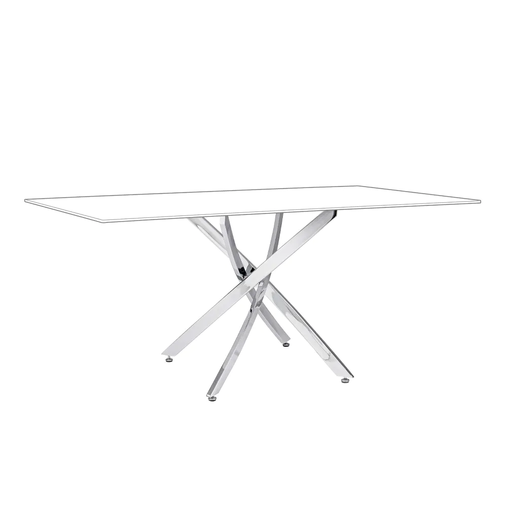 Tavolo rettangolare 160x90cm con top in vetro 8mm fumè e gambe incrociate in acciaio cromato | George