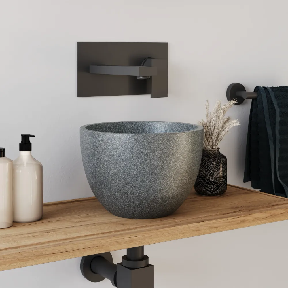 Lavabo da appoggio tondo in microcemento 22,5x15,5 cm grigio | Sevan